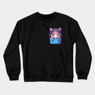 cat anime pocket Crewneck Sweatshirt